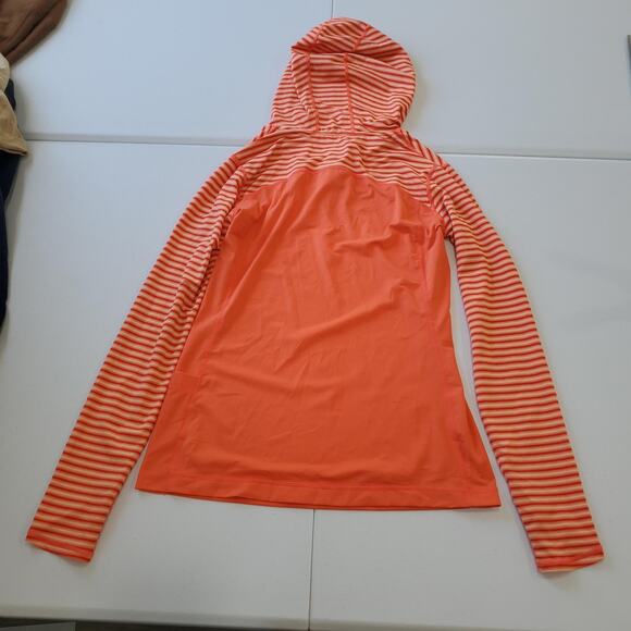 Mountain Hardwear Hoodie Womens Small Orange Striped Long Sleeve Pullover - Picture 2 of 6